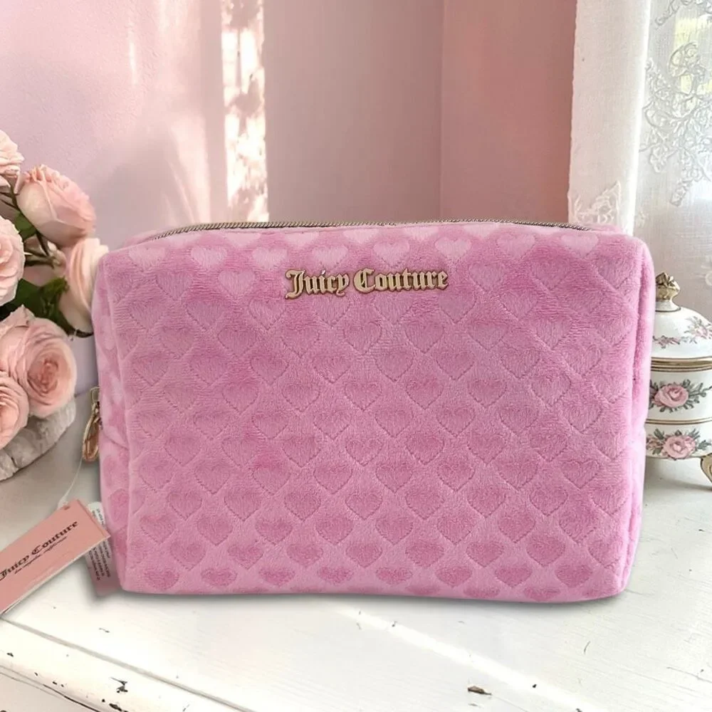 Juicy Couture Baby Pink Velour Cosmetic Travel Bag Large